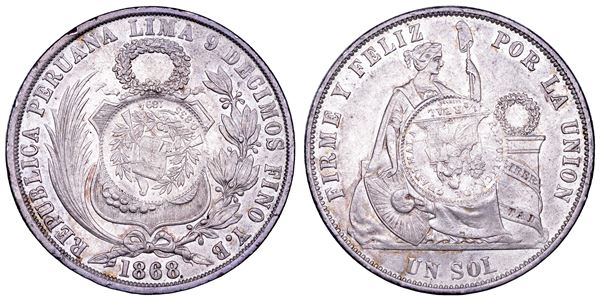 GUATEMALA. Peso 1894. Contromarcato da 1/2 Real su un Sol peruviano del 1868.
