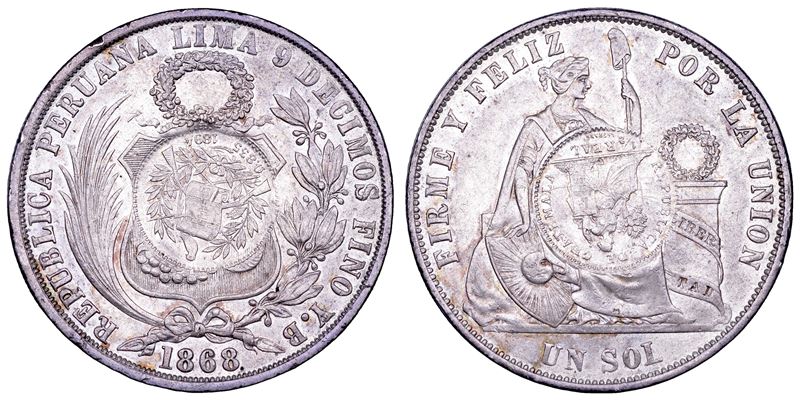 GUATEMALA. Peso 1894. Contromarcato da 1/2 Real su un Sol peruviano del 1868.  - Asta Numismatica - Cambi Casa d'Aste