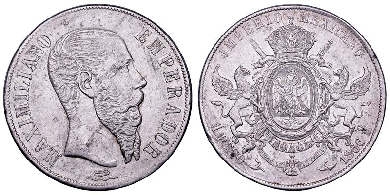 MESSICO. SECONDO IMPERO MESSICANO. MASSIMILIANO I D'ASBURGO, 1864-1867. Peso 1866.  - Auction Numismatics - Cambi Casa d'Aste