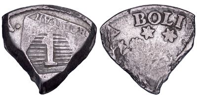 Paraguay (Repubblica), Quarto di 4 Soles, moneta contro marcata con punzone “1”, argento
