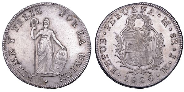 PERU'. REPUBBLICA, dal 1824. 8 reales 1826. Lima.