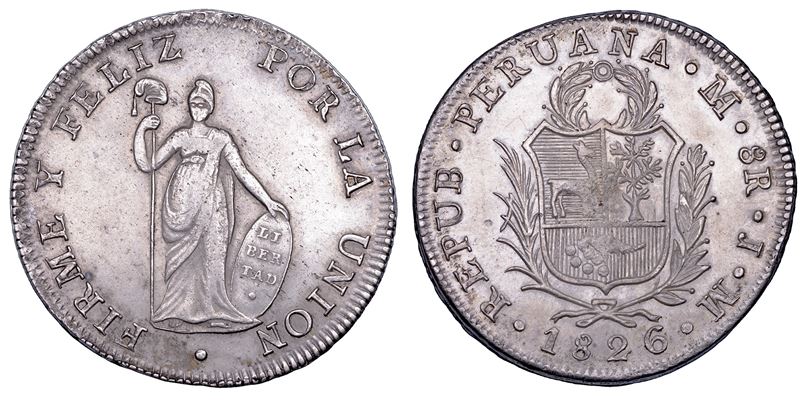PERU'. REPUBBLICA, dal 1824. 8 reales 1826. Lima.  - Asta Numismatica - Cambi Casa d'Aste