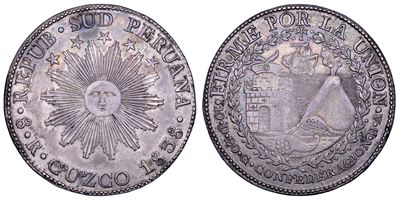 Perù–Bolivia, Stato del Perù meridionale (1836-1839). 8 reales 1838, Cuzco