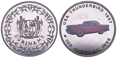 Repubblica del Suriname, 100 guilders 1996 (Proof) — Ford Thunderbird 1957