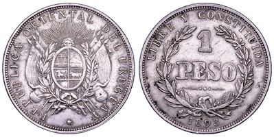 Repubblica dell’Uruguay, Stemma e valore entro corona (rovescio), argento, KM 17a, 1893