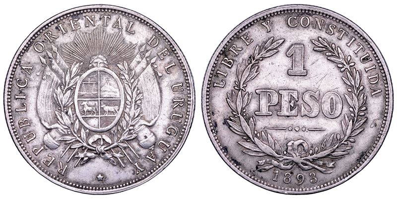 URUGUAY. REPUBBLICA, dal 1830. Peso 1893.  - Asta Numismatica - Cambi Casa d'Aste