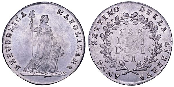 NAPOLI. REPUBBLICA NAPOLETANA, 1799. Piastra da 12 Carlini A. VII (1799).
