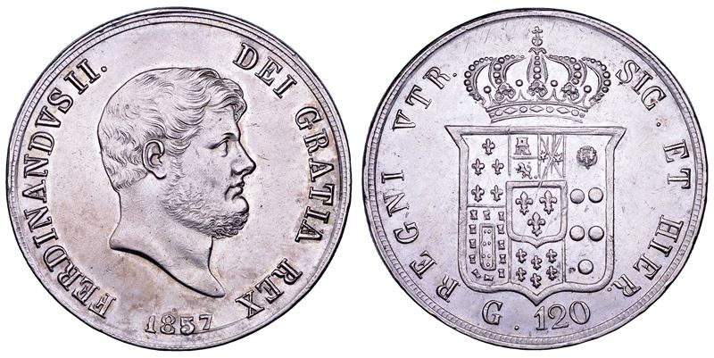 NAPOLI. FERDINANDO II DI BORBONE, 1830-1859. Piastra da 120 Grana 1857.  - Asta Numismatica - Cambi Casa d'Aste