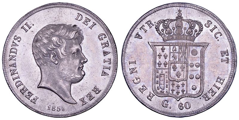 NAPOLI. FERDINANDO II DI BORBONE, 1830-1859. Mezza piastra da 60 Grana 1856.  - Asta Numismatica - Cambi Casa d'Aste