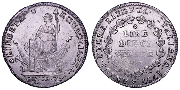 VENEZIA. GOVERNO PROVVISORIO O MUNICIPALITÀ PROVVISORIA, 1797-1798. 10 Lire 1797 (I tipo).