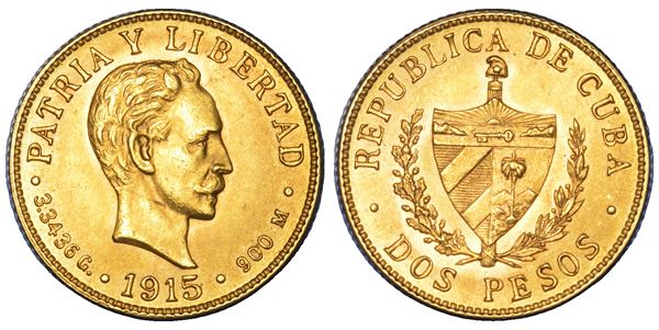 CUBA. PRIMA REPUBBLICA, 1902-1962. 2 Pesos 1915.