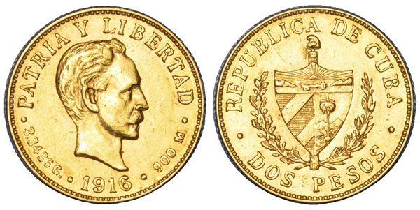 CUBA. PRIMA REPUBBLICA, 1902-1962. 2 Pesos 1916.