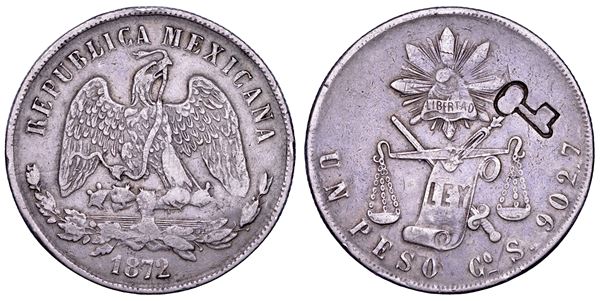 CUBA. GUERRE PER L'INDIPENDENZA, 1867-1902. 1 peso (Balanza) de México 1872. Guanajuato.