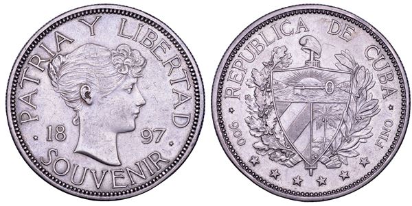 CUBA. GUERRE PER L'INDIPENDENZA, 1867-1902. Souvenir da 1 peso 1897.
