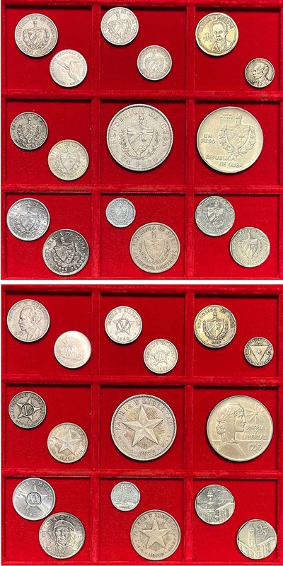 Monetazione mista, Cuba, XX secolo (sedici monete, argento e altri metalli)