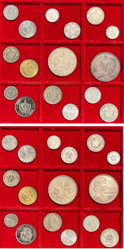 Cuba, monetazione mista in argento e altri metalli (lotto di sedici monete, XX secolo)