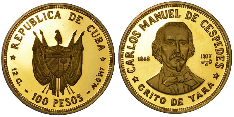 CUBA. TERZA REPUBBLICA, dal 1959. 100 pesos 1868-1977. Carlos Manuel de Cespedes (1819-1874).  - Asta Numismatica - Cambi Casa d'Aste