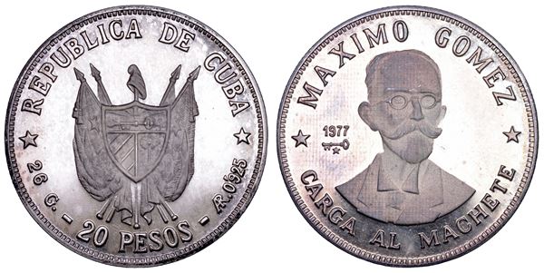 CUBA. TERZA REPUBBLICA, dal 1959. 20 Pesos 1977. Maximo Gomez (1836-1905).