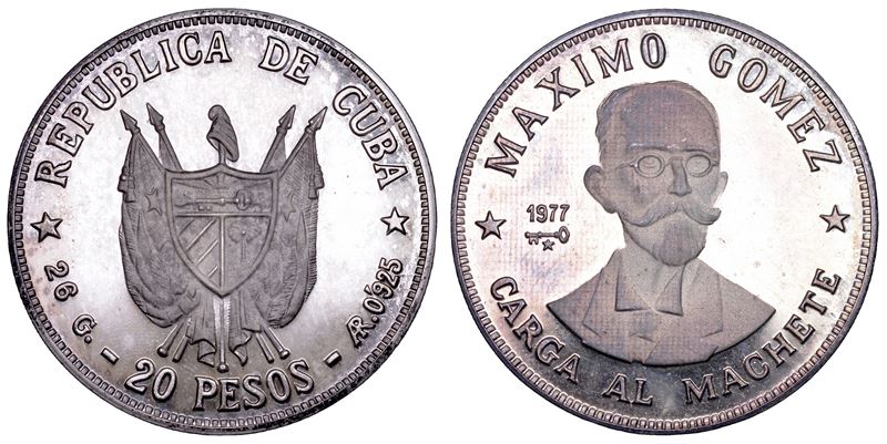CUBA. TERZA REPUBBLICA, dal 1959. 20 Pesos 1977. Maximo Gomez (1836-1905).  - Asta Numismatica - Cambi Casa d'Aste