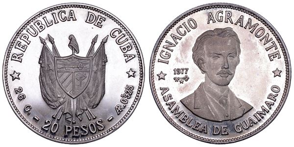CUBA. TERZA REPUBBLICA, dal 1959. 20 Pesos 1977. Ignacio Agramonte (1841-1873).