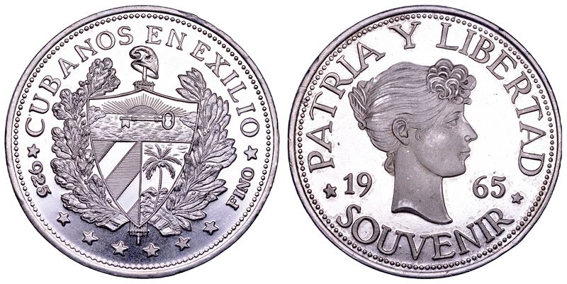 Cuba, Souvenir da 1 peso (1965) — Cubanos en el exilio, argento, moneta commemorativa