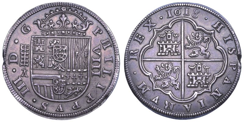 FELIPE III, 1598-1621. SPAGNA. 8 reali 1618. Segovia.  - Auction Numismatics - Cambi Casa d'Aste