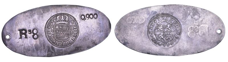 FELIPE V, 1700-1746. SPAGNA. Saggio tecnico di conio (Prova di Zecca) di un 2 Reales 1719. Madrid.  - Asta Numismatica - Cambi Casa d'Aste