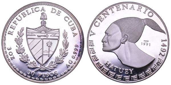 CUBA. TERZA REPUBBLICA, dal 1959. 30 pesos 1991. Hatuey.