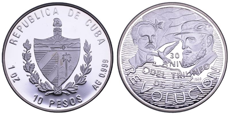 CUBA. TERZA REPUBBLICA, dal 1959. 10 Pesos 1989. 30 Anniversario della Rivoluzione.  - Asta Numismatica - Cambi Casa d'Aste