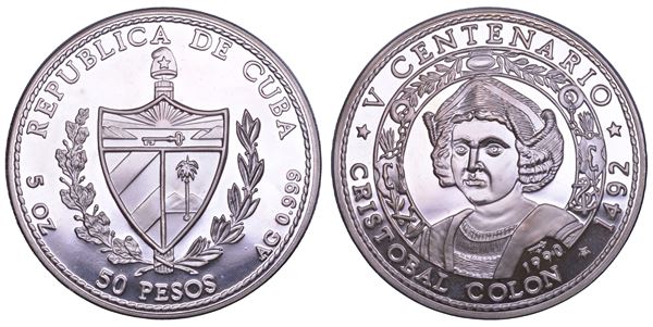 CUBA. TERZA REPUBBLICA, dal 1959. 50 Pesos 1990. Cristoforo Colombo.