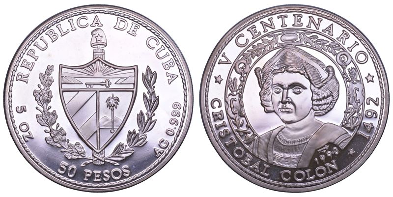 CUBA. TERZA REPUBBLICA, dal 1959. 50 Pesos 1990. Cristoforo Colombo.  - Asta Numismatica - Cambi Casa d'Aste