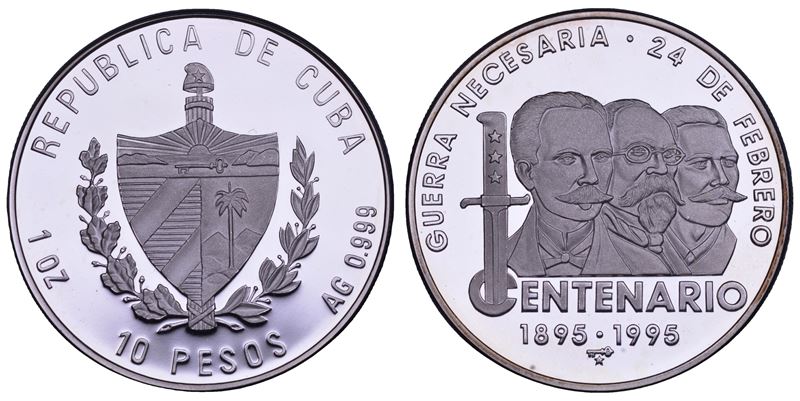 CUBA. TERZA REPUBBLICA, dal 1959. 10 pesos 1995. Centenario della Guerra Necessaria.  - Auction Numismatics - Cambi Casa d'Aste