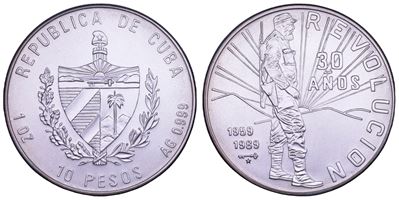CUBA, Terza Repubblica (dal 1959), 10 Pesos 1989 — 30° anniversario della Rivoluzione