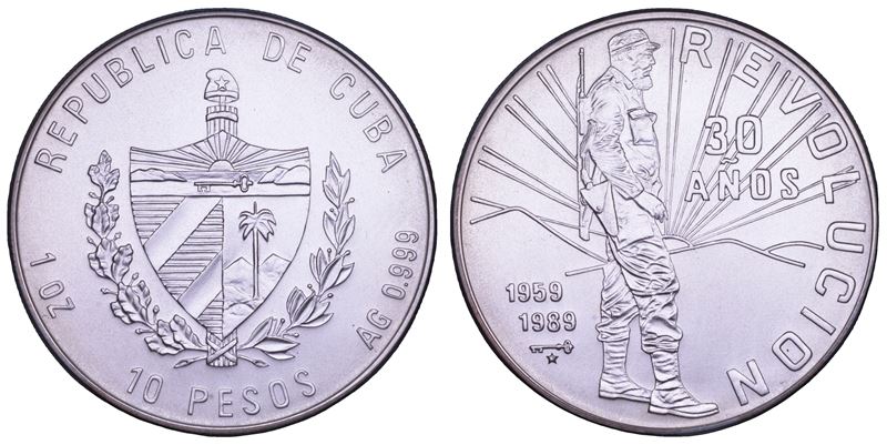 CUBA. TERZA REPUBBLICA, dal 1959. 10 Pesos 1989. 30 Anniversario della Rivoluzione.  - Auction Numismatics - Cambi Casa d'Aste
