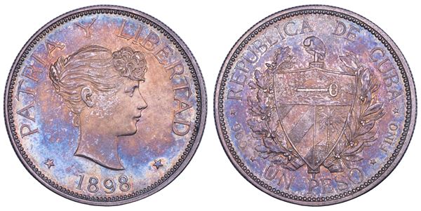 CUBA. GUERRE PER L'INDIPENDENZA, 1867-1902. Souvenir da 1 peso 1898. Tipo IV.
