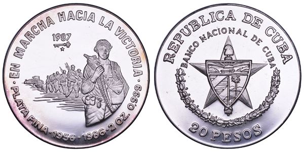 CUBA. TERZA REPUBBLICA, dal 1959. 20 Pesos 1987. 30° Anniversario della marcia verso la vittoria.