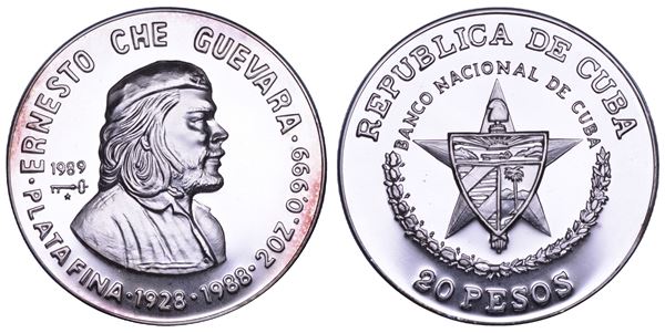 CUBA. TERZA REPUBBLICA, dal 1959. ERNESTO (CHE) GUEVARA DE LA SERNA (1928-1967). 20 Pesos 1989.