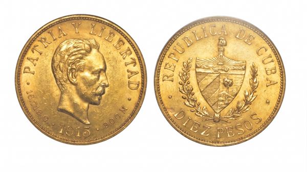 CUBA. PRIMA REPUBBLICA, 1902-1962. 10 Pesos 1915.