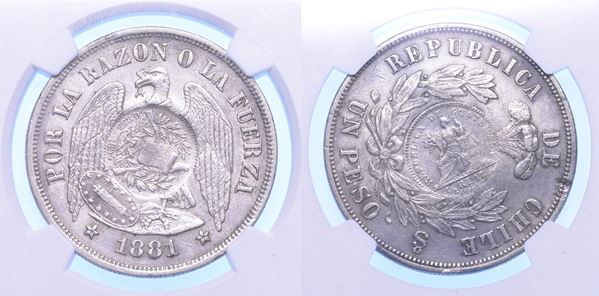 GUATEMALA. 1/2 Real 1894. Contromarca su 1 Peso del Cile del 1881.