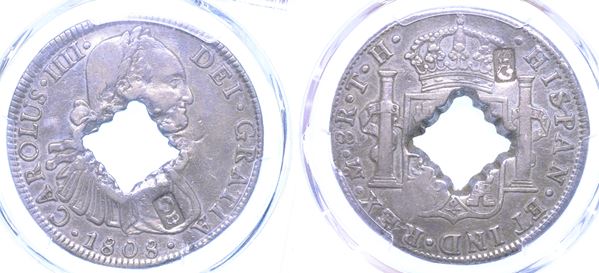 GUADALUPA. OCCUPAZIONE BRITANNICA. 9 Livres 1811 (Proclama del 9 maggio 1811). Contromarca su 8 Reales 1808 (Carlo IV). Città del Messico.