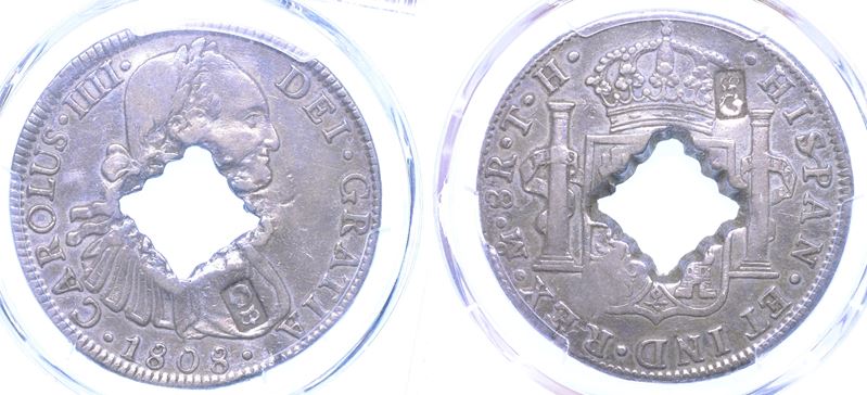 Guadalupa, 9 Livres 1811 (Proclama del 9 maggio 1811) con contromarca su 8 Reales 1808 (Carlo IV)
