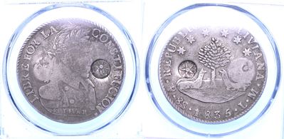 Repubblica Federale del Centro America (Guatemala), 8 reales (1840) con doppia contromarca Tipo I...