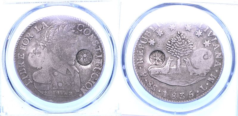 Guatemala, Repubblica Federale del Centro America, 1823–1841, 8 reales, 1840 (ND) con doppia cont...