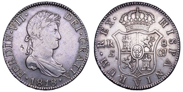 FERNANDO VII, 1808-1833. SPAGNA. 8 reales 1818. Sevilla.