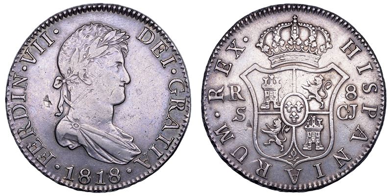 FERNANDO VII, 1808-1833. SPAGNA. 8 reales 1818. Sevilla.  - Auction Numismatics - Cambi Casa d'Aste
