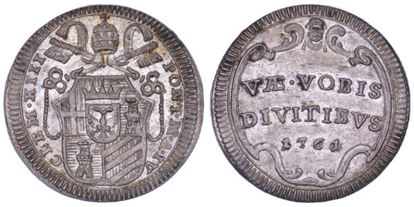 STATO PONTIFICIO. CLEMENTE XIII (Carlo Rezzonico), 1758-1769. Mezzo grosso A. IV/1761. Roma.