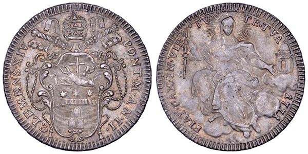 STATO PONTIFICIO. CLEMENTE XIV (Gian Vincenzo Antonio Ganganelli), 1769-1774. Quinto di scudo A. II/1771. Roma.