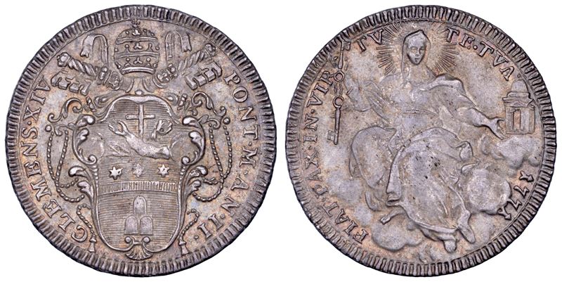 STATO PONTIFICIO. CLEMENTE XIV (Gian Vincenzo Antonio Ganganelli), 1769-1774. Quinto di scudo A. II/1771. Roma.  - Asta Numismatica - Cambi Casa d'Aste
