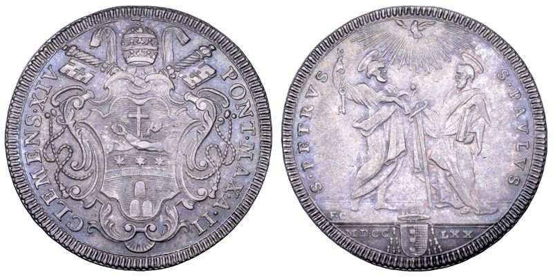 STATO PONTIFICIO. CLEMENTE XIV (Gian Vincenzo Antonio Ganganelli), 1769-1774. Testone A. II/1770. Roma.  - Asta Numismatica - Cambi Casa d'Aste