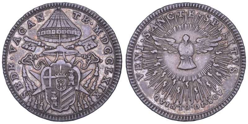 Stato Pontificio, Sede Vacante 1769 (quinto di scudo) con emblemi del Camerlengo Carlo Rezzonico,...